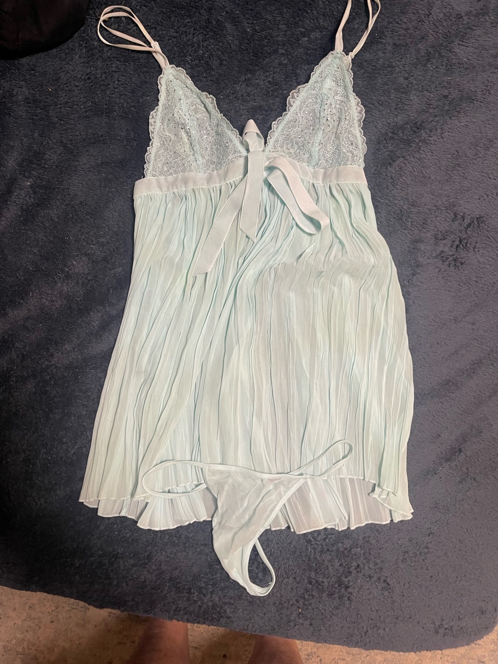 Victoria's Secret Mint Green Pleated Lace-Trim Chemise
